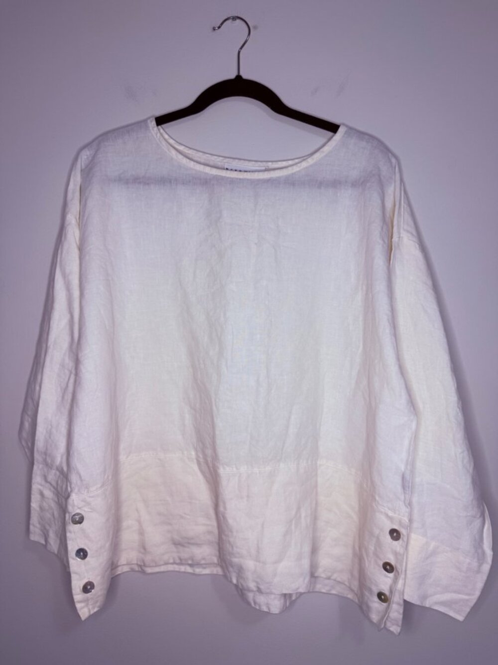 Bryn Walker Linen Button-Side Pullover Tunic Top White M Womens